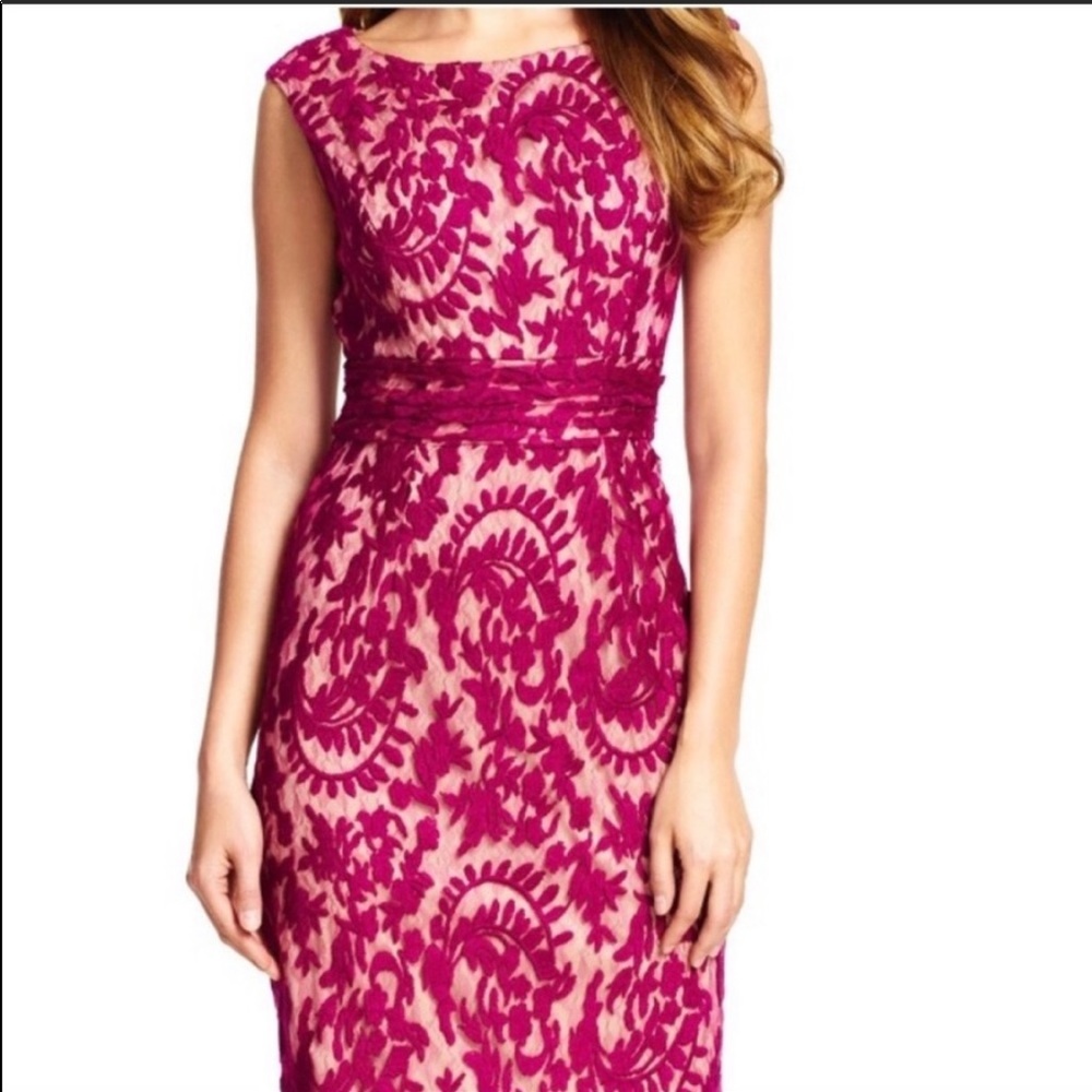 Adrianna Papell Fuchsia Lace Midi Dress